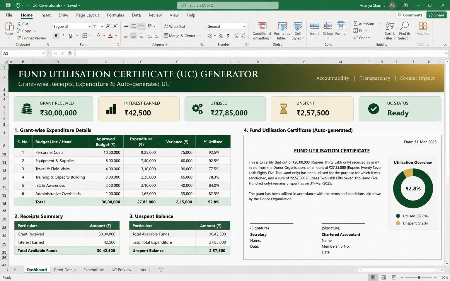 Utilisation Certificate Generator