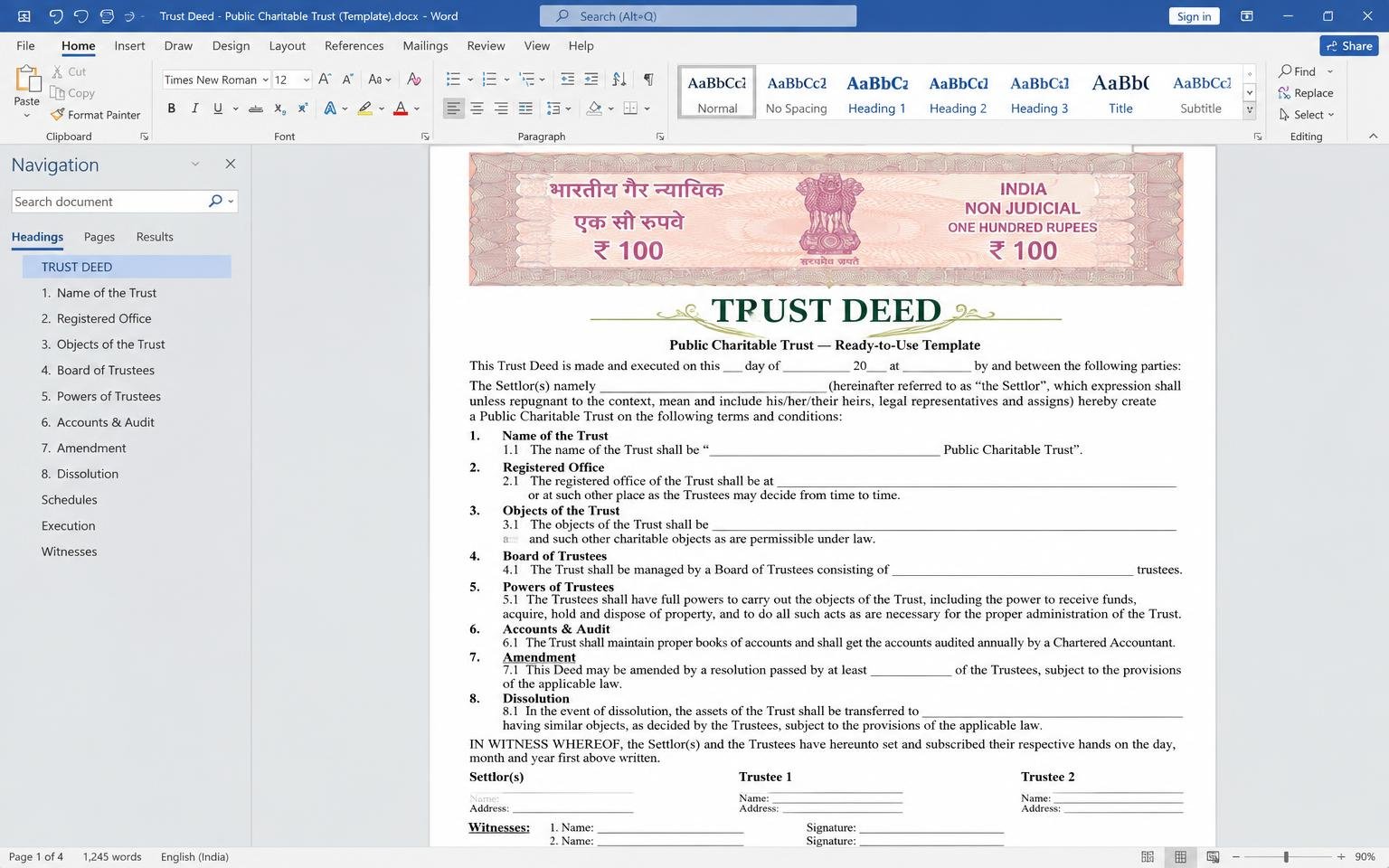Trust Deed Template